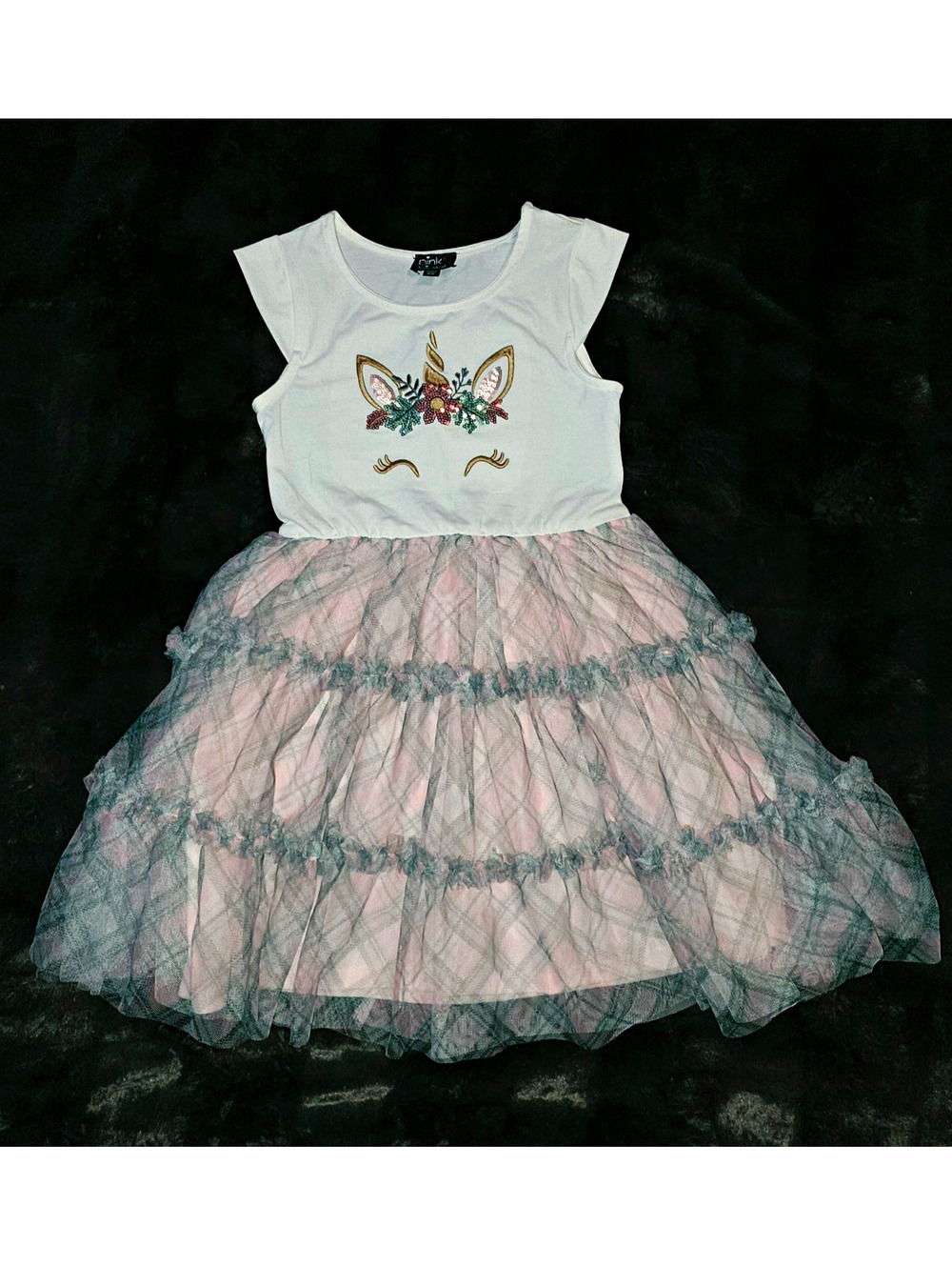 Pink & Violet Girls Size 6 Unicorn Tutu Dress Sequin Tulle White Pink Gray